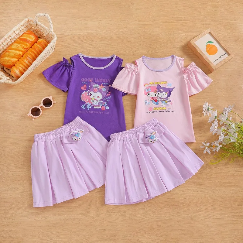

Sanrio My Melody Anime Kawaii Ins Fashion JK Short Sleeve Dress for Girls Cute Kuromi Summer Two-piece Set Clothes Gifts Toys