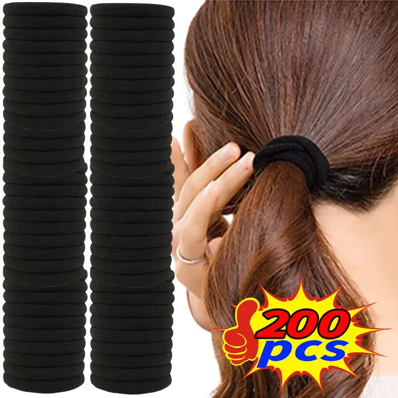 200/50 Uds bandas elásticas para el cabello para mujeres niñas diadema negra lazos de goma soporte para cola de caballo Scrunchies accesorios para