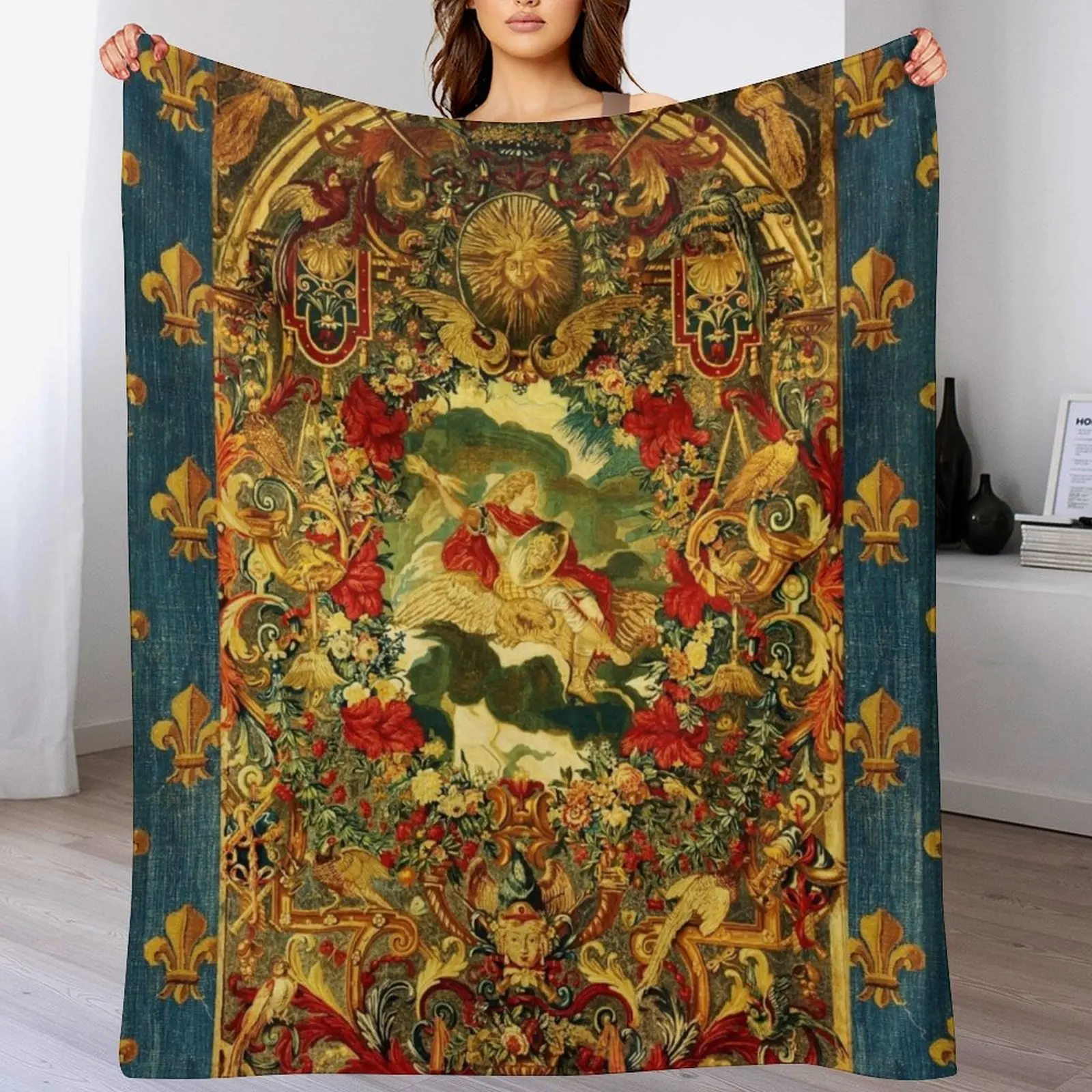 

SEASONS AND ELEMENTS, AIR AND JUPITER, LOUIS XIV French Royal Embroidery Tapestry Throw Blanket Sofa cosplay anime Blankets