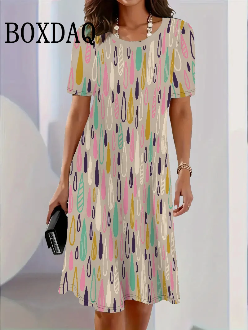 2025 New Women's Summer Dress Casual Loose 3D Prints Short Sleeve Dress Fashion Pattern Round Neck Long T-Shirt Dresses Vestidos