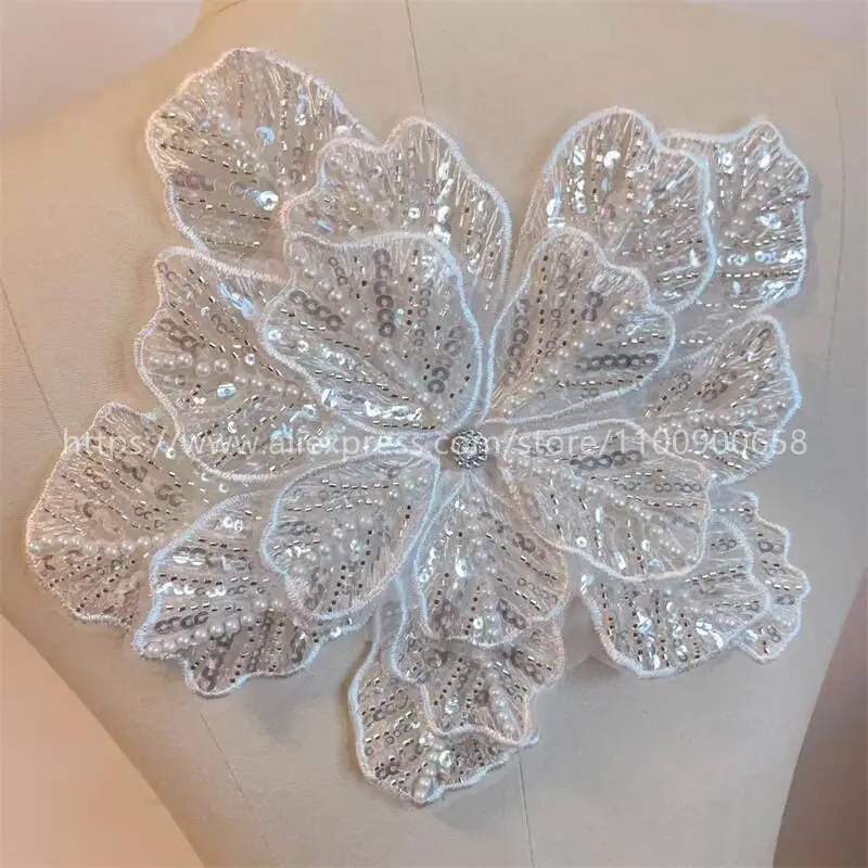 24CMX21CM, 22 Farben. Mehrschichtige bestickte, perlenbesetzte Pailletten-Großblumen, DIY-Kleidung, Mantel-Brustblume, Dekorations-Applikation. – Detail 22