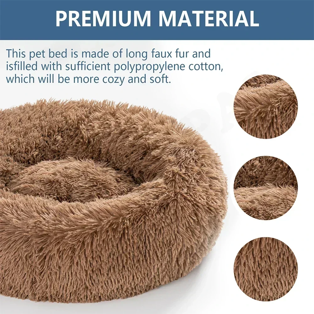 Round Long Plush Dog Bed Removable Washable Zipper Pet Mat Winter Warm Sleeping Cats Nest Soft Basket Cushion Portable