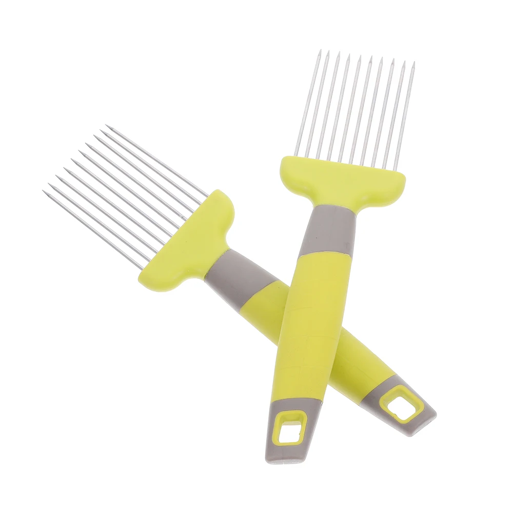 

2pcs Stainless Steel Onion Needles Holder Slicers Multi-functional Kitchen Gadgets Food Tools Random Color