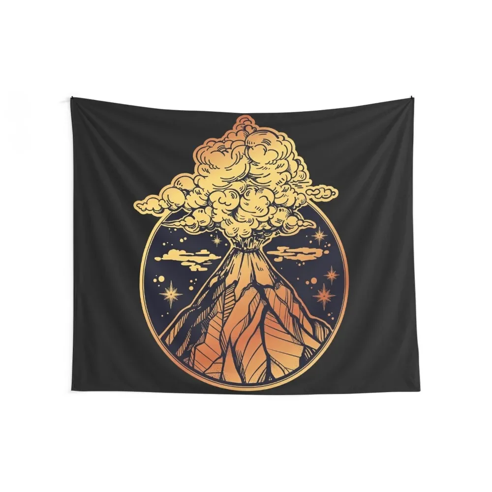 Volcano Erupting in Gold & Black Tapestry Wall Decor Hanging Home Supplies Tapestry