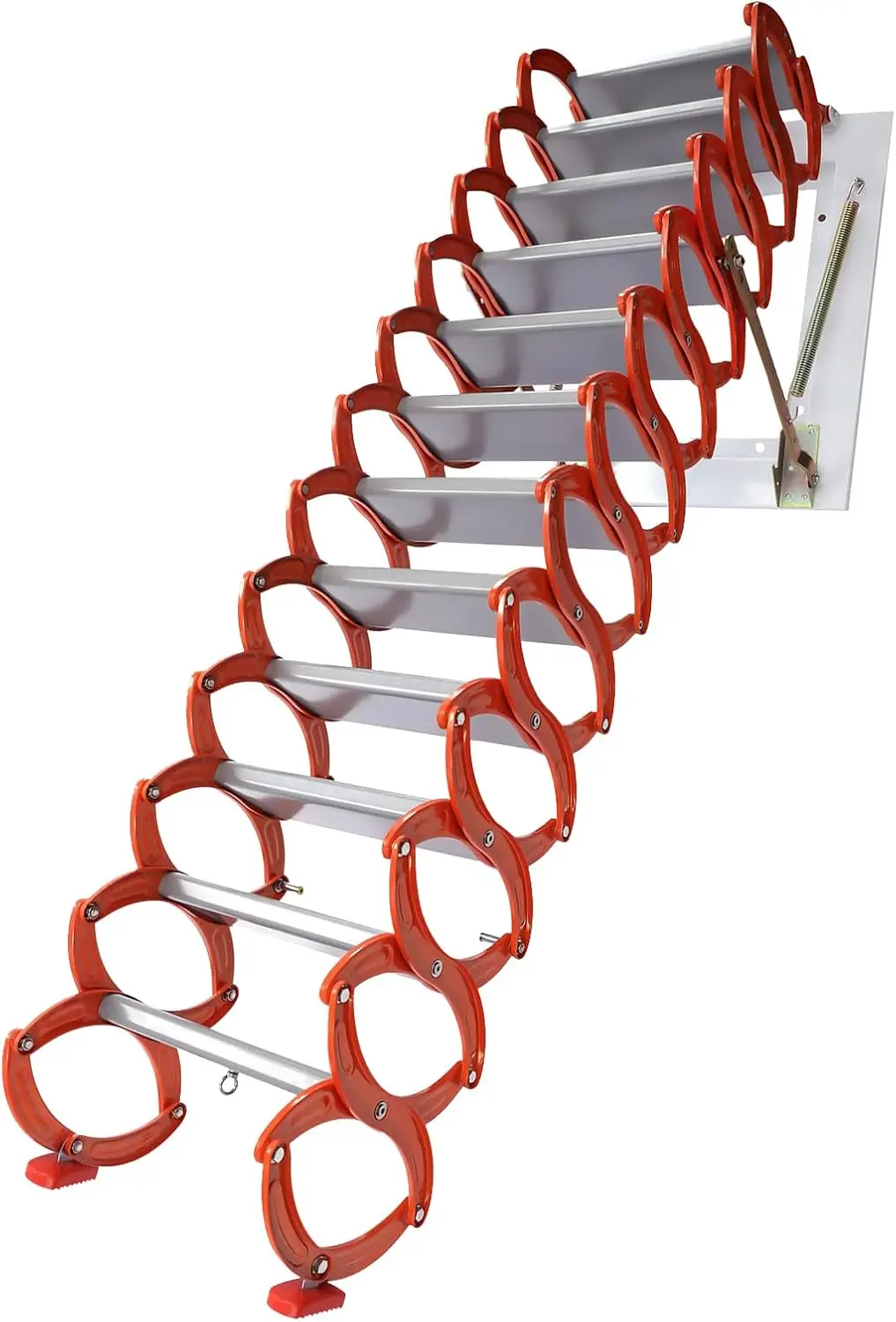 12 Steps Attic Ladder Folding Wall Mounted Ladder Orange Loft Folding Ladder 10Ft Heightattic Ladder Pull Down System Steps