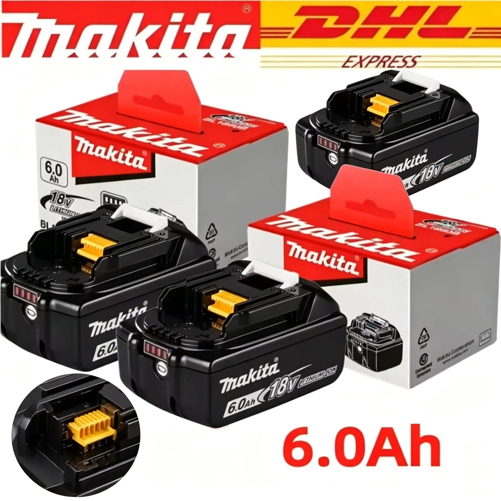 Original Makita 18V Battery 6Ah, High Capacity Lithium-Ion Batterie Makita 18V, Compatible with 18V Makita Tools