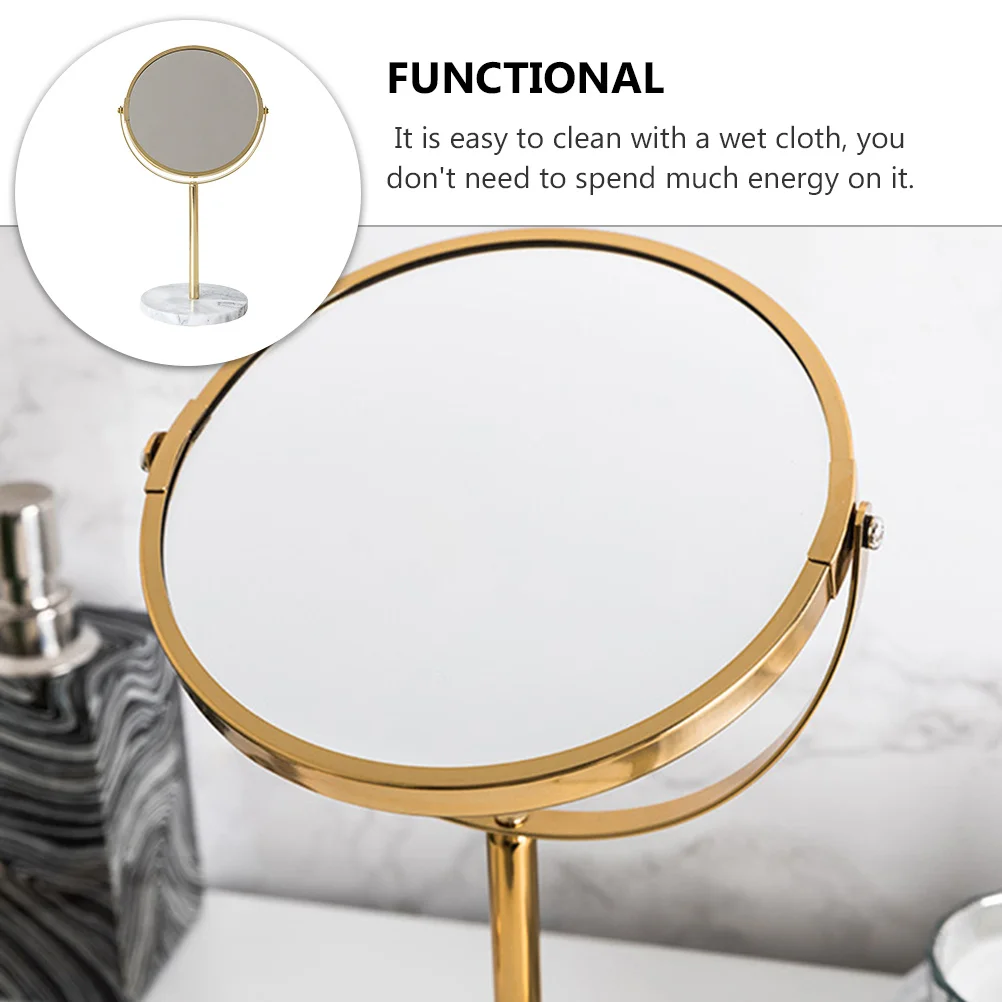 1Pcs Desktop Makeup Mirror Marble Base Golden Lightweight Portable Mirror Clear Smooth Surface Daily Use