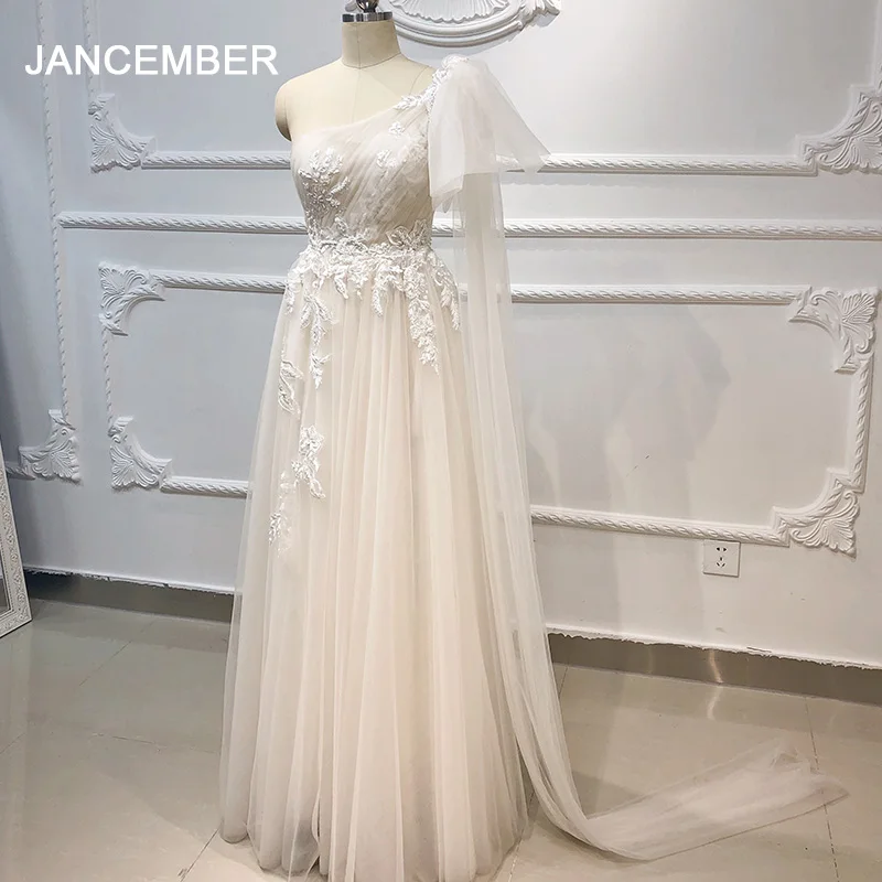 

Jancember One-Shoulder A-line Wedding Dress 2024 Appliques Train Zipper Princess Classic Bride Gown Vestido De Novia QW01210