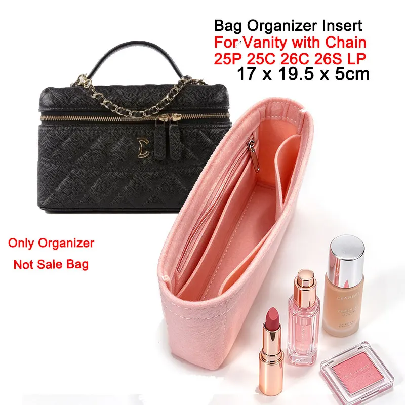 Purse Organizer Fits For 25P 25C 26C 26S LP Long Chain Vanity Case Felt Insert Bag Cosmetic Inside Vanity With Chain Bag Shaper