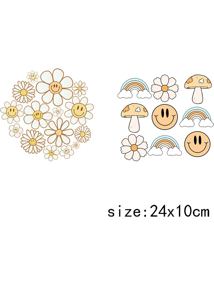 1PCS Happy Smiling Face with Flower Mushroom 16OZ Libbey Glass Can UV Transfers Pegatinas Waterproof Logo Cup Wrap Stickers