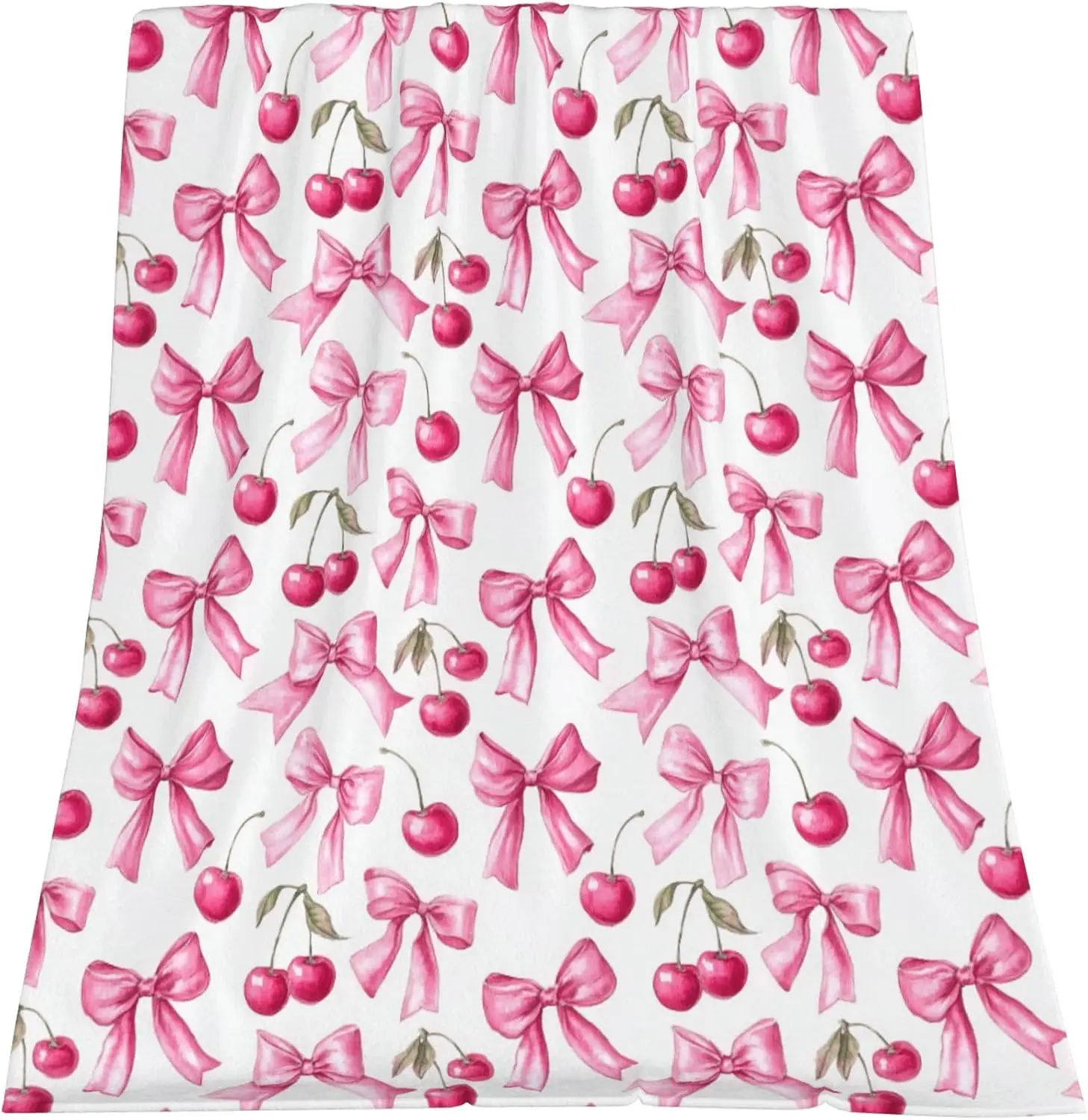 New in 2026Pink Bow Cherry Flannel Throw Blanket Soft Cozy Blanket for Living Room Couch Sofa Bed 50 x 60 Inches