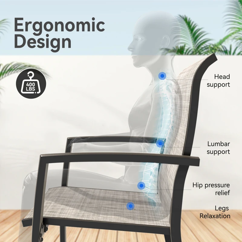 Ensemble de Patio de jardin de 2 chaises de salle à manger d'extérieur en métal toutes saisons, côtés de piscine de jardin, cadre de couleur noire