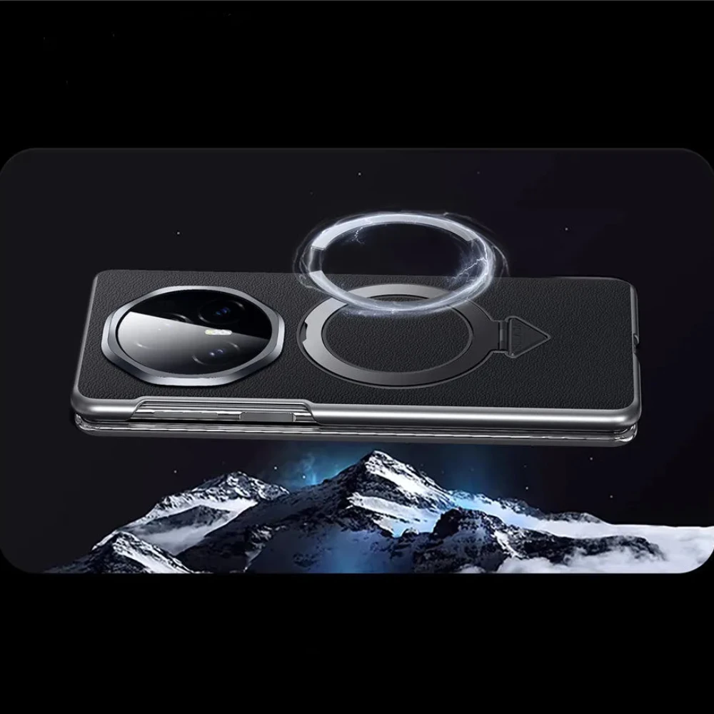 Magnetic Genuine Cowhide Leather Case for Honor Magic V5 V3 VS3 Magsafe Hinge Ring Bracket Cover