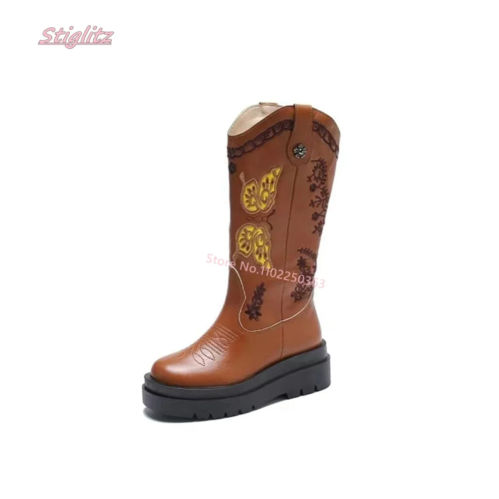 Retro Sweet Chelsea Boots 2024 Luxury Brand Round Toe Embroidery Butterflies footwear Flack Suede Women's Flat Shoes