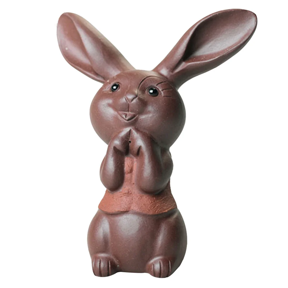 

Creative Rabbit Shape Tea Pet Adornment Red Stoneware Decor Multipurpose Gift for Tea Lovers Rabbit Figurine Decor