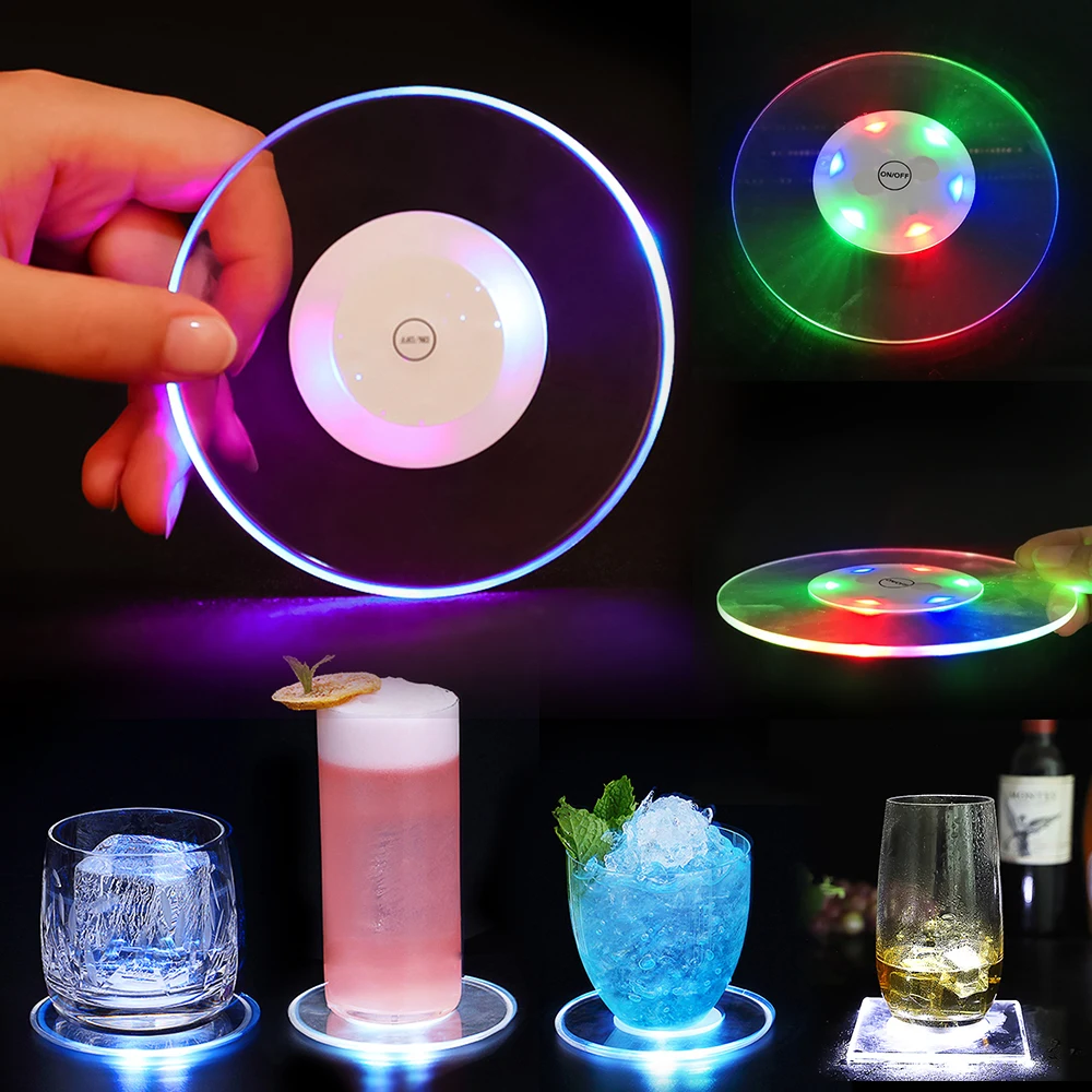 Lumières de dessous de verre LED colorées, autocollants de bouteille de vin plonger oyants, éclairage de bar, fête de mariage, outil pour la maison