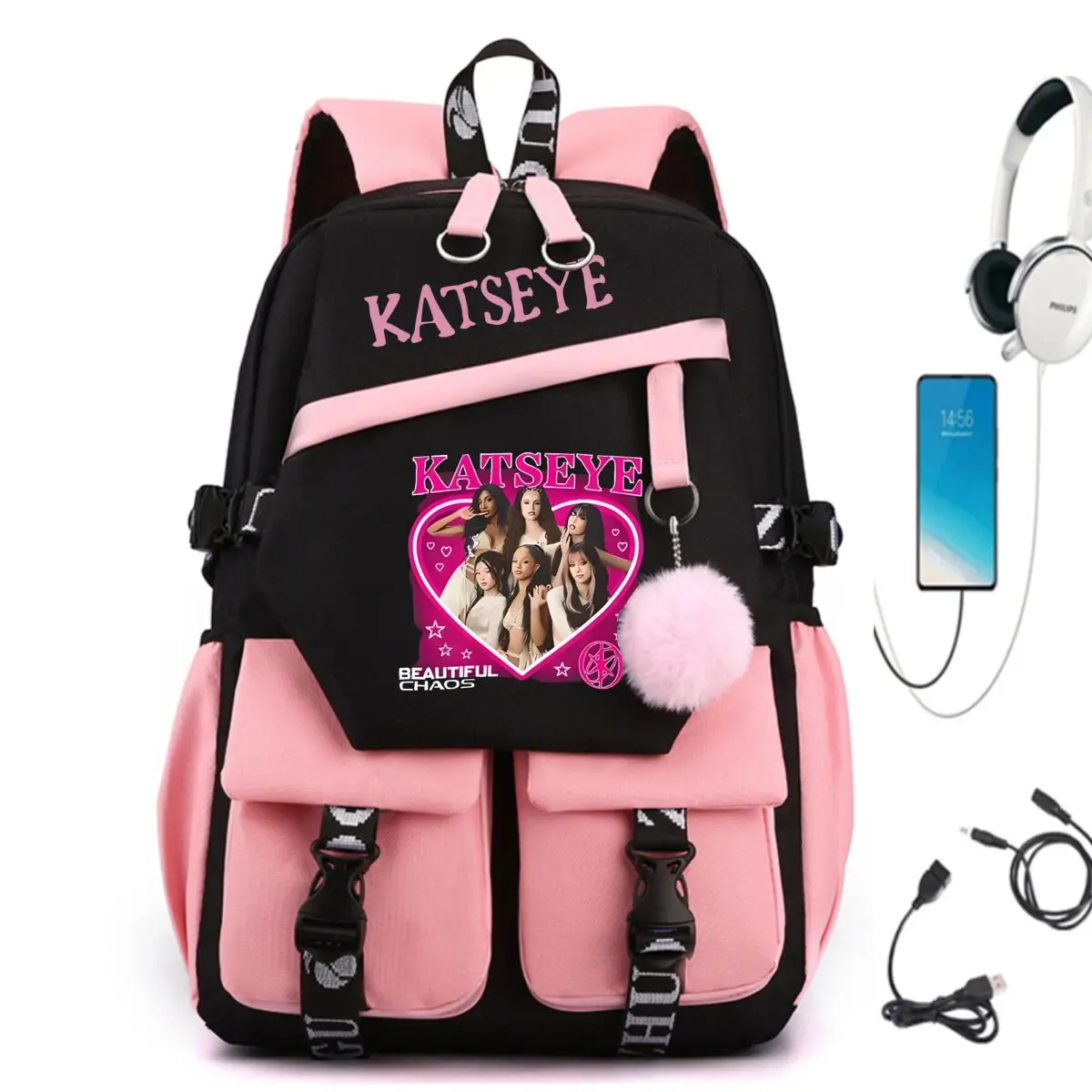 Y2K Katseye School Bags for Teen Girls Korean Ulzzang Back To School Gift Students Bookbag Kpop Girls Group Print Travel Bagpack