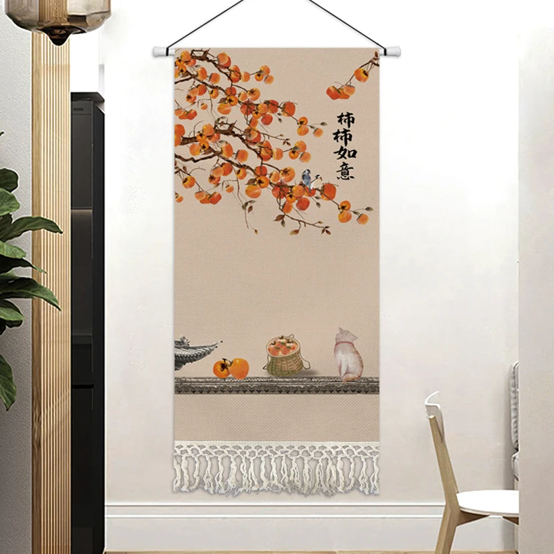 Chinese Style Persimmon Ruyi Hanging Painting Room Decor Aesthetic Background Wall Tapestry Living Room Bedroom Wall Decor