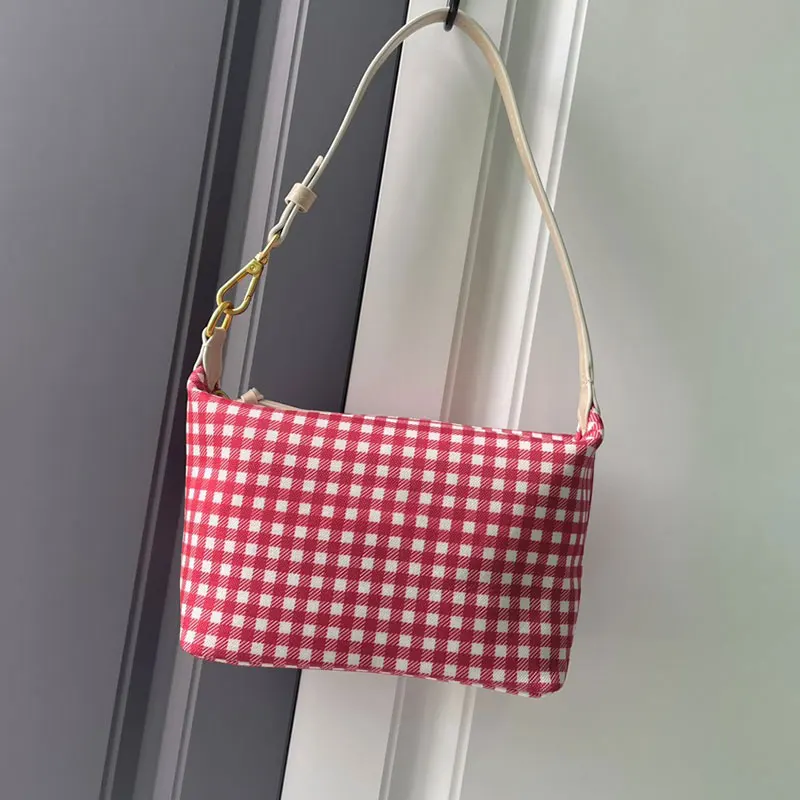 

High Quality Canvas Lunch Box Bag Mixed Color Plaid Stripe Cute Ladies Mini Purse Handbag Convenient Underarm Bag Exquisite