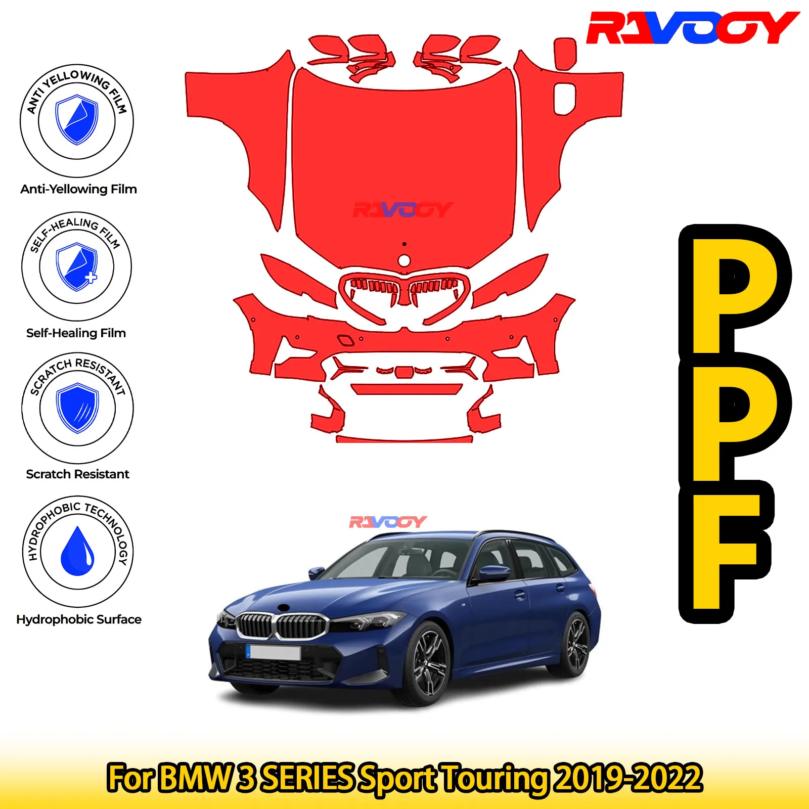 

For BMW 3 SERIES Sport Touring 2019-2022 Glossy Matte Black Precut front PPF Kit Paint Protection Film