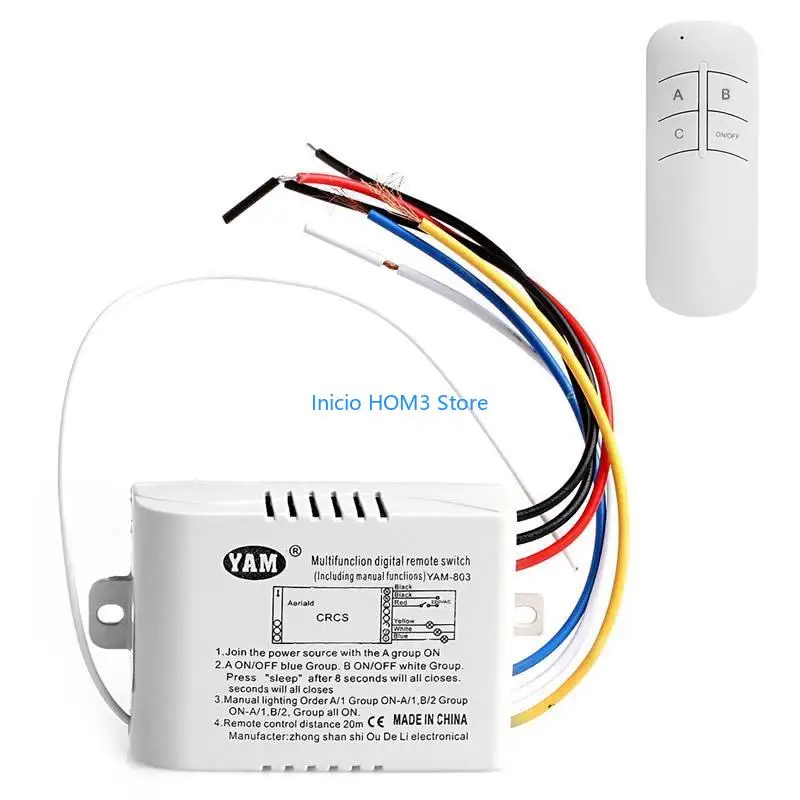 A5YD 220V 3-way Wireless Panel Switch for Smart Light Receiver Remote Light Switch