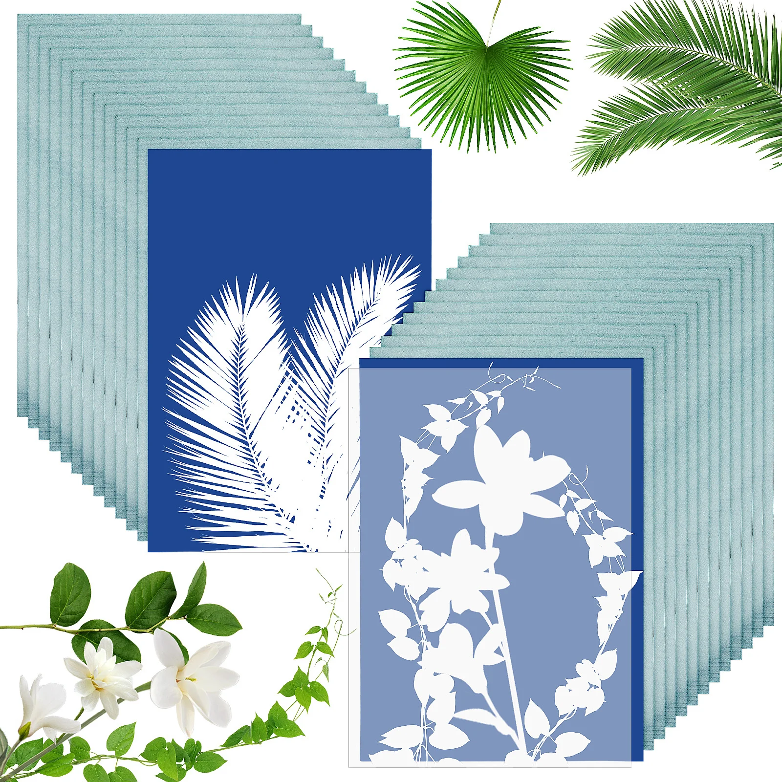 

32 Sheets Sun Print Cyanotype Paper Solar Activated Light Paper DIY Drawing Sheets Artistic Supplies Transparency Panel