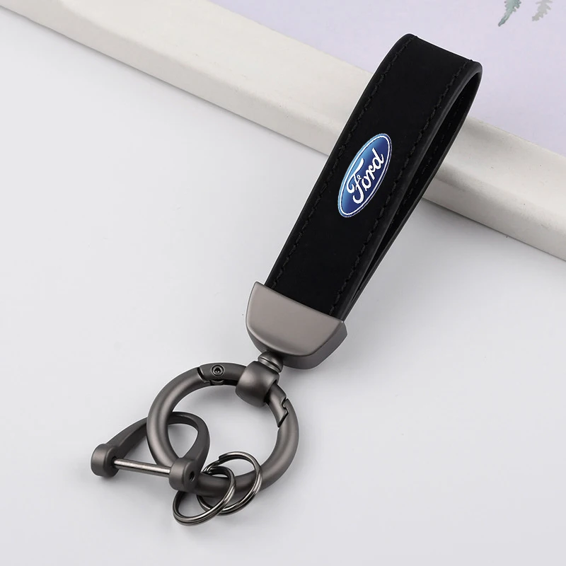 Suede Car Keychain Ring Vintage Leather Zinc Alloy Key Chain For Ford Fiesta C-Max Kuga Ranger Raptor KA Fusion ST Transit Edge