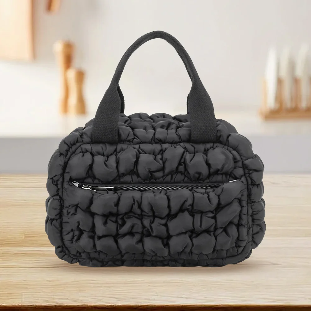 Cloud Quilted Fabric Lunch Bag Soft and Comfortable Waterproof Lunch Bag Lightweight Compact Handheld Insulated Bag