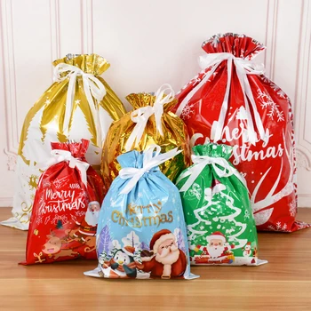 3/5 adet Merry Christmas İpli hediye çantası yeni yıl 2025 büyük şeker kurabiye ambalaj torbası 2024 Navidad noel ev dekorasyonu