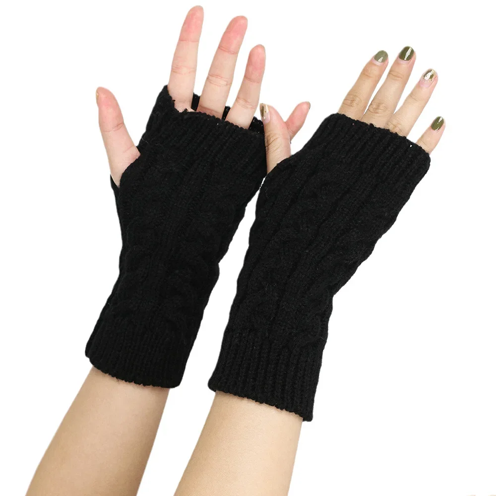 Mode Stricken Halbe Finger Handschuhe Handschuhe Motorrad Auto Fahren Herbst Winter Einfarbig Paar Handschuhe Mädchen Gestrickte Handschuhe – Detail 16