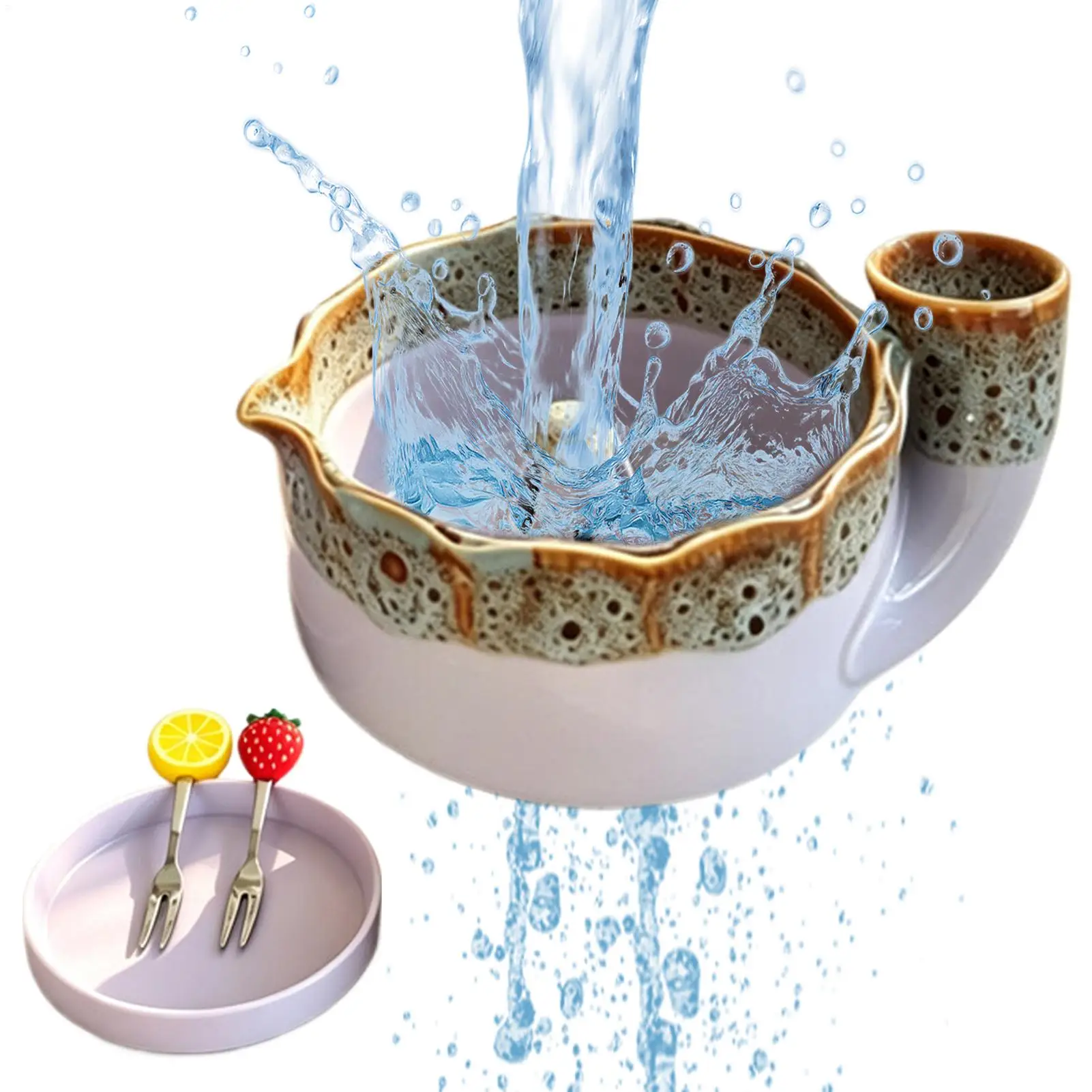 Swirling Berry Washing Bowl Ceramic Rinse Washer Spinner with Raised Center Produce Washing Bowl for Strawberries Raspberries