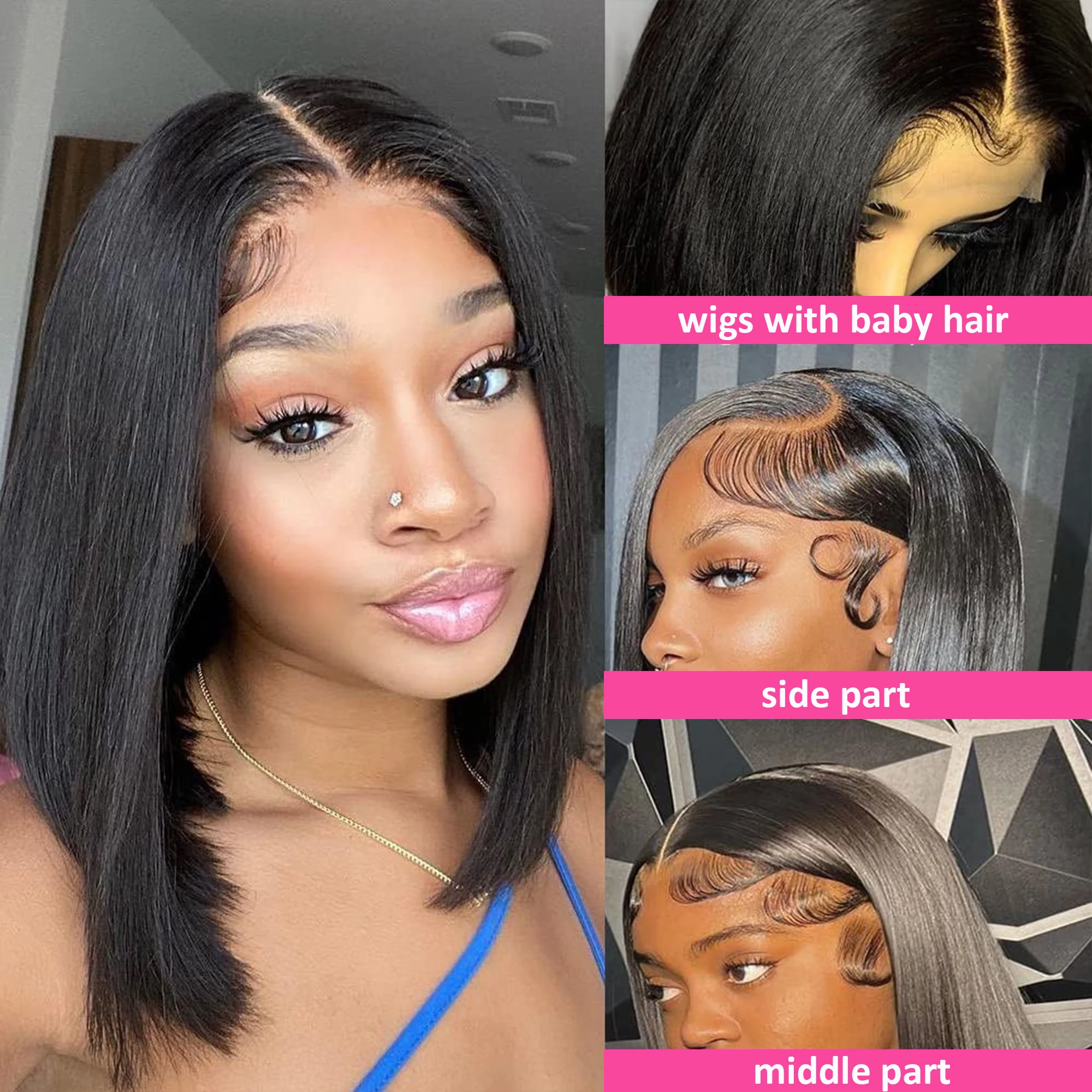 13x4 스트레이트 레이스 정면 밥 가발 Pre 뽑은 브라질 레미 뼈 스트레이트 HD 투명 레이스 정면 가발 여성용 14 인치