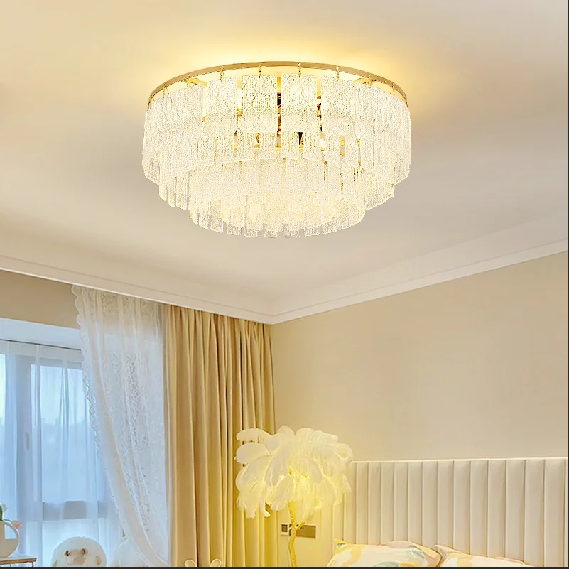 New lightweight luxury ceiling crystal lamp, modern minimalist dining room crystal pendant light, high-end living room ceiling l