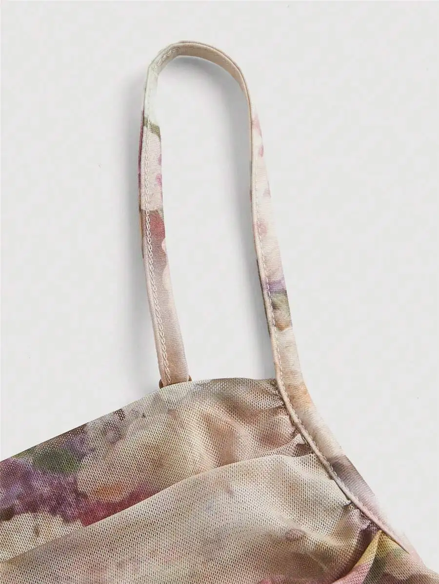 Stazione indipendente Estate Hotsweet Cami Milkmaid Stampa grafica carina Senza maniche Collo quadrato Pieghe Abiti skinny fit per le donne