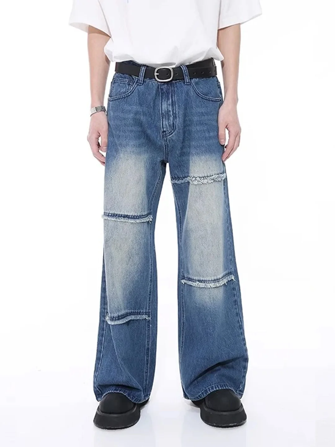 

Мужские джинсы с прямым кроем и средней посадкой, с эффектом потертости, синие, модные, повседневные, осенне-зимние брюки