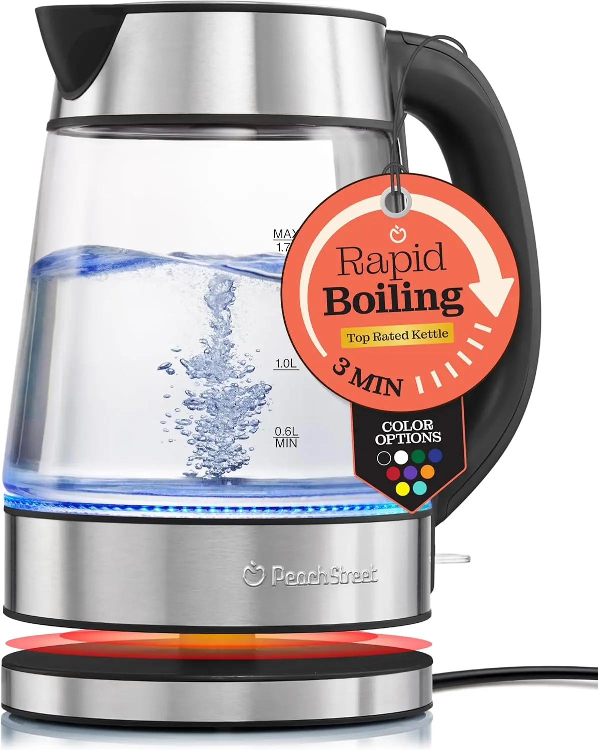

Fast Boil Electric Kettle, 1.7L Glass Water Boiler with Auto Shut-Off and Cool Handle for Coffee & Tea