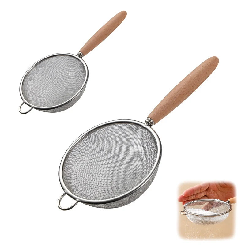 

Stainless Steel Fine Mesh Oil Strainer with Wooden Handle Flour Sifter Sieve Colanders Pastry Coffee Mesh Filter Baking Tools