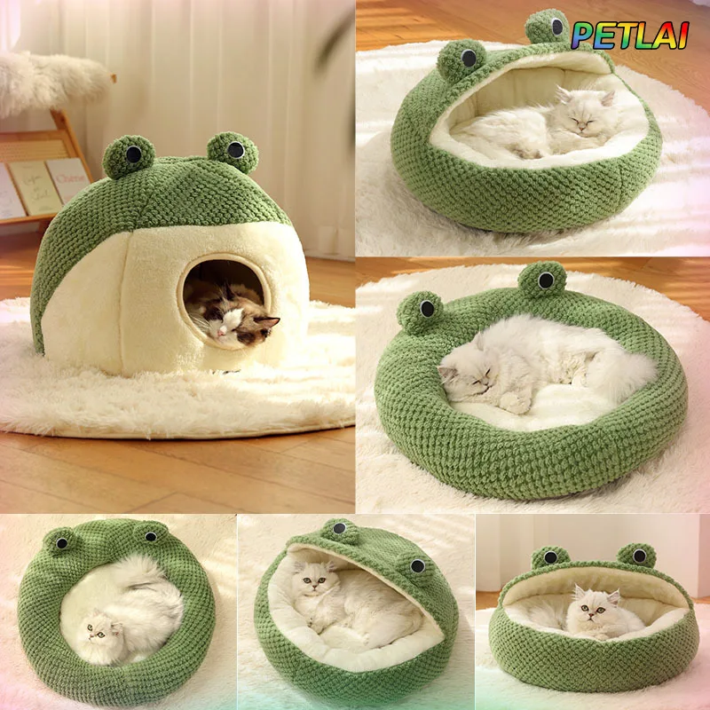 

Frog design style warm cat bed mat winter full coverage pet house plush warm dog house thickened sponge keep warm in winter