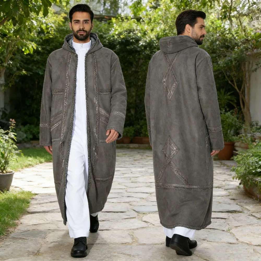 

Suede Velvet Abaya Muslim Men's Prayer Robe Thickened Coat Warm Hooded Cardigan Eid Djellaba Islam Jubba Thobe Abaya Winter New