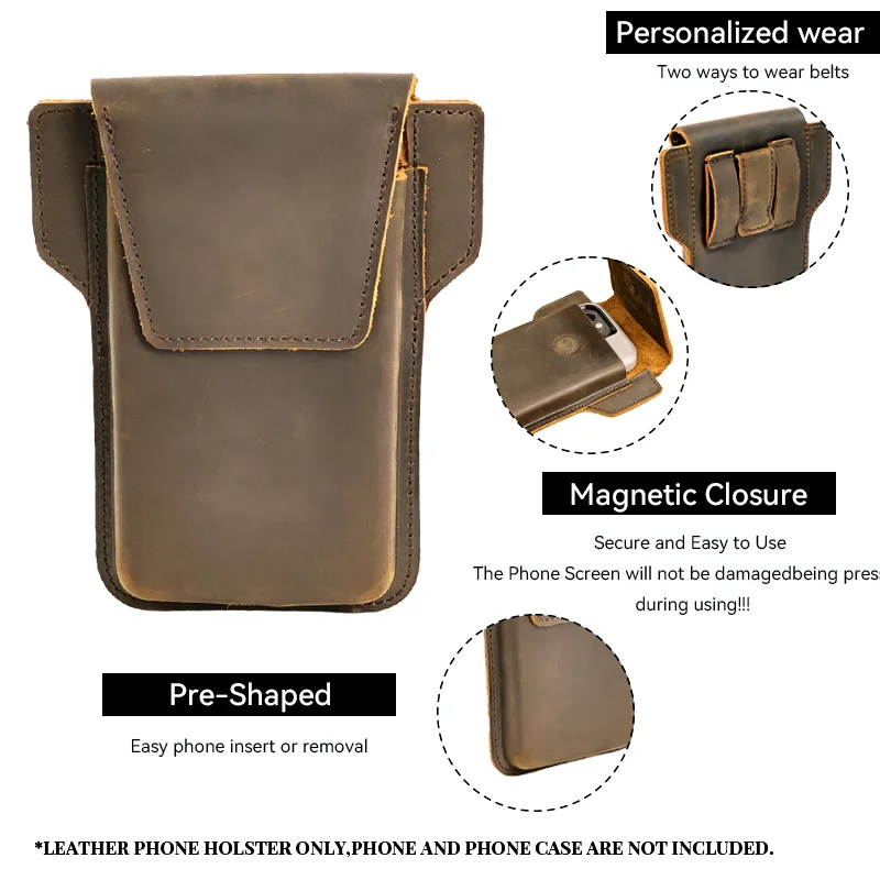 RIYAO Genuine Leather Waist Bag Belt Clip Cell Phone Holster Case Men Fanny pack Vertical Phone Pouch Case For iphone Samsung