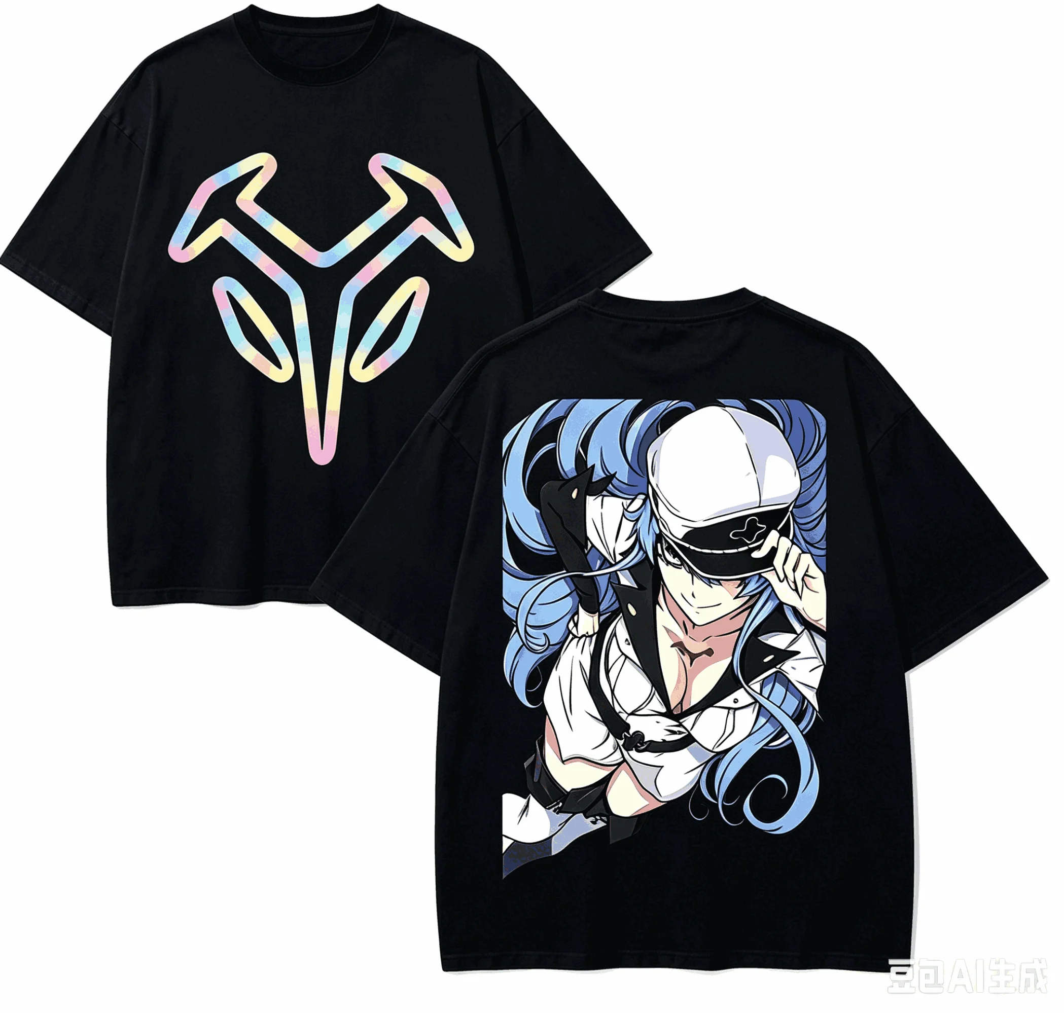 Akame Ga Kill Esdeath Ice Tribe Logo Double Sided Japanese Anime Vintage Graphic T-Shirt Unisex Oversized Y2K Streetwear Tee Top