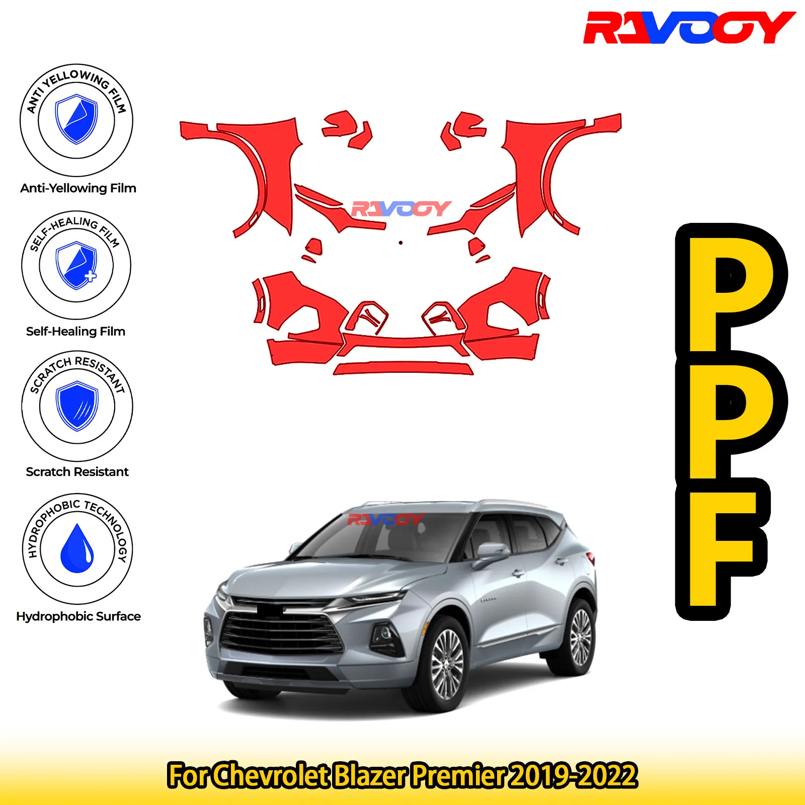 

Для Chevrolet Blazer Premier 2019-2022 глянцевая матовая черная предварительно вырезанная передняя защитная пленка PPF Kit