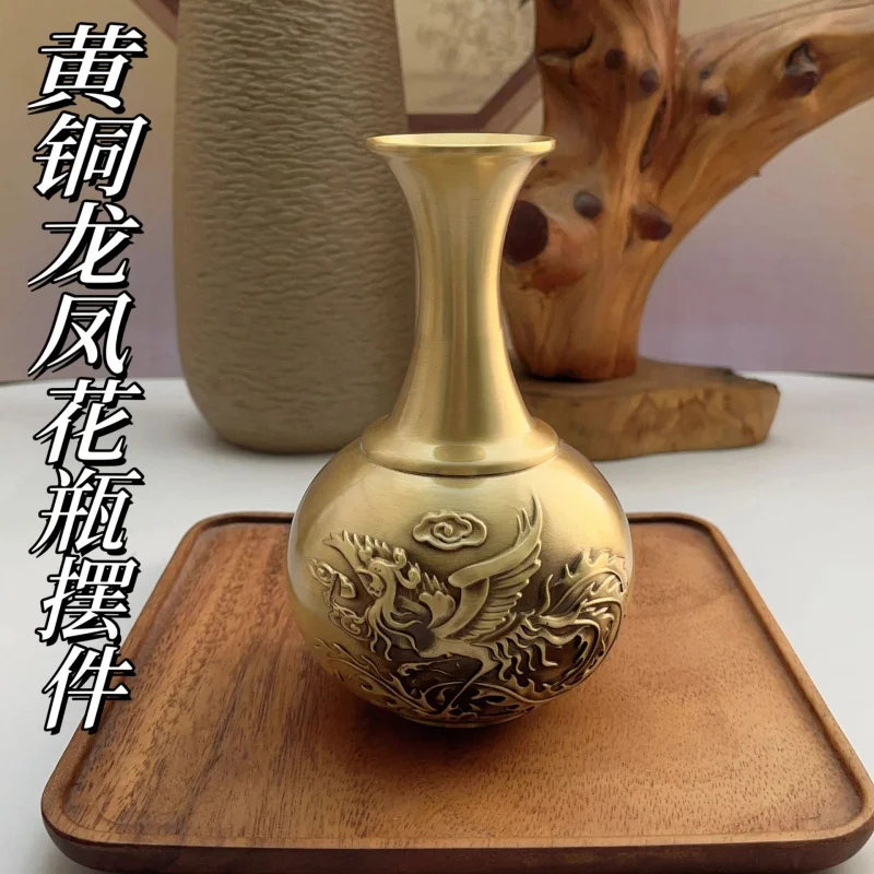 النحاس الإغاثة مائة بركات التنين والعنقاء زهرية تشكيلة زهور زخرفة غرفة المعيشة مدخل الديكور هدية الأعمال #1