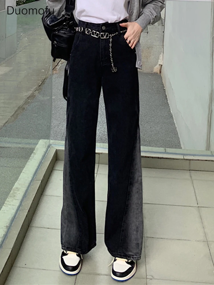 

Duomofu Black Classic Loose Casual Female Wide Leg Pants Ins Chic High Waist Slim Street Solid Color Fashion Simple Women Jeans