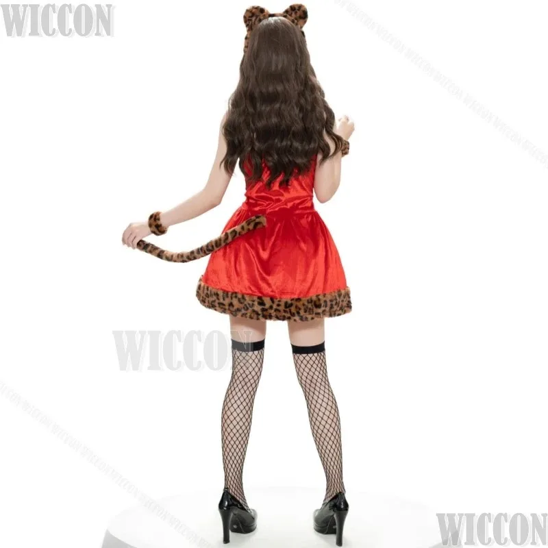 

a7d@2025 Christmas Leopard Print Sexy Red Dress Cosplay Costume Suit Hat Socks Furry Cute Women Girl Holloween Role Play Custom