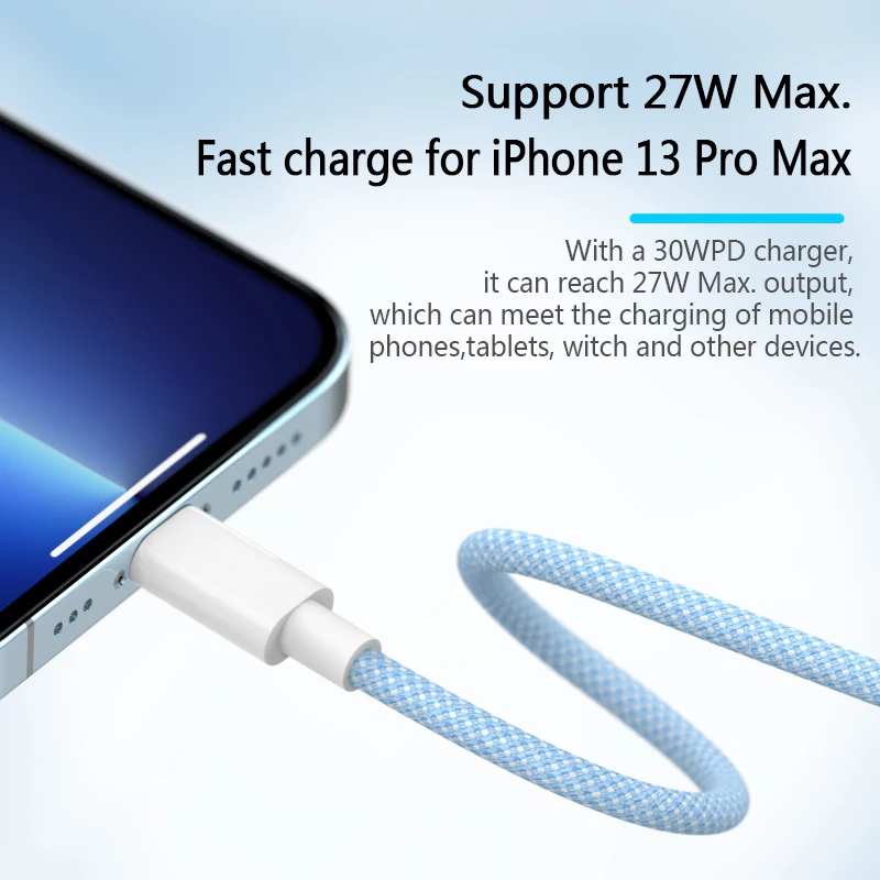 20W PD USB C Cable For iPhone 14 13 12 Pro Max 11 8 7 Plus 6 XS Fast Charging USB-C Cable For iPad AirPods Pro 2 Data Cord 1/2M