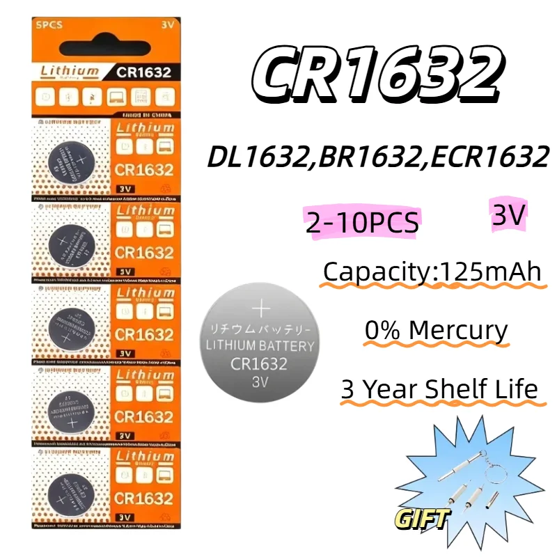 CR1632 3V Lithium Button Battery 2-10PCS DL1632 BR1632 Coin Cell For Car Key Remote Watch