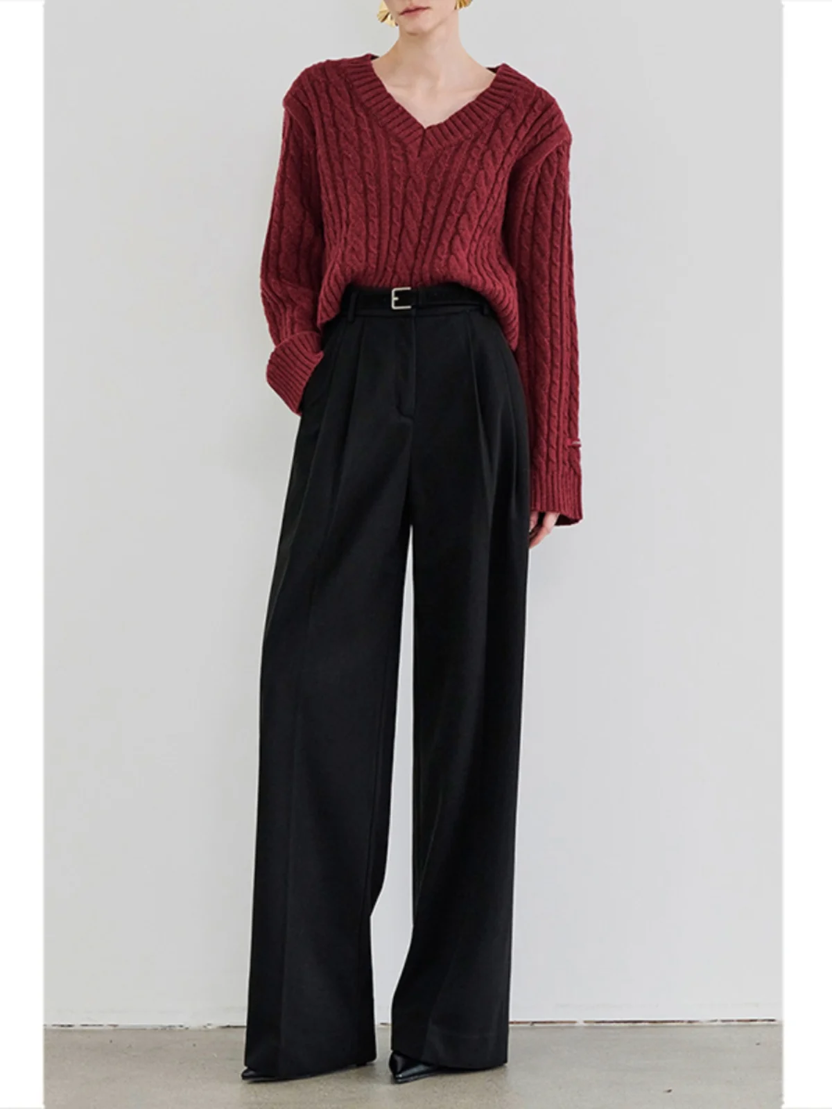 

Bla High Waist Straight Leg Suit Pants Women's New Sle Zipper Wide Leg Pants Autumn Winter Slimming Long Trousers