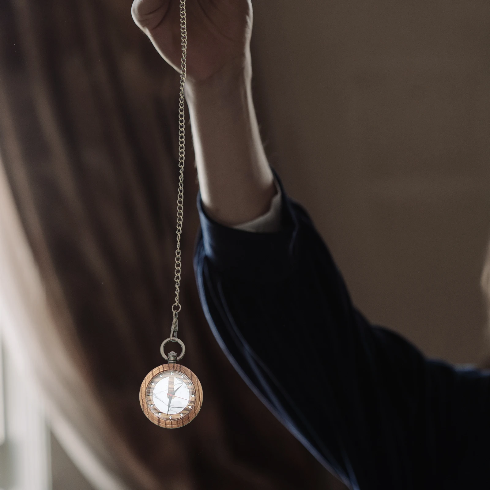 Wooden Quartz Pocket Watch Timepiece Chain Accurate Movement Durable Case Gift Christmas Birthday
