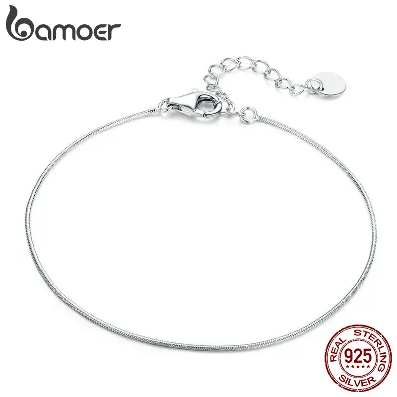 bamoer Snakebone Link Chain Bracelets for Women 925 Sterling Silver Bracelets with Charms Anniversary jewelry make Gifts SCB153